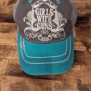 Gray and Teal Girls With Guns Cap